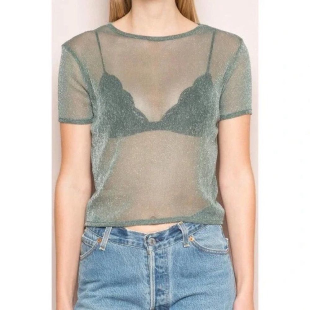 Brandy Melville Blue Glitter Crop Top Tee
